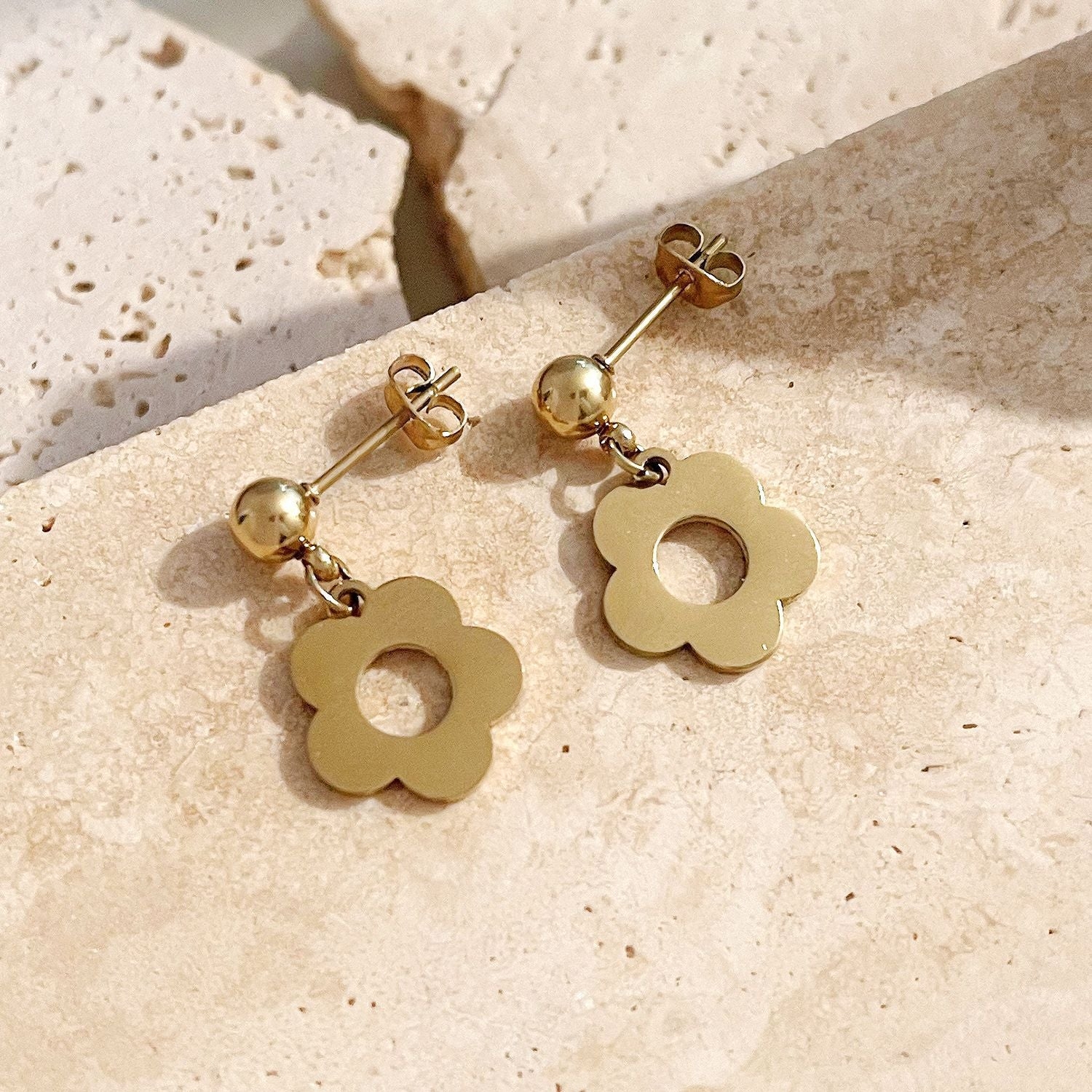 Gold Petite Flower 14K Plated Earrings for wholesale on Faire