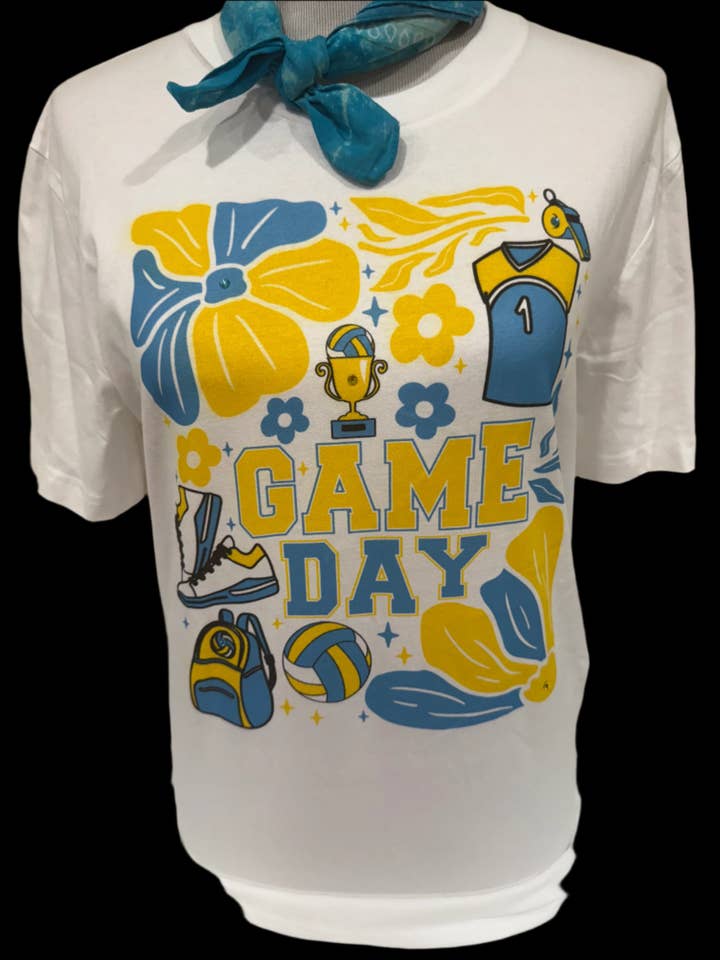 Journée personnalisable de match de volley-ball Groovy sur t-shirt blanc à col rond pour la vente par Bling-A-GoGo, LLC