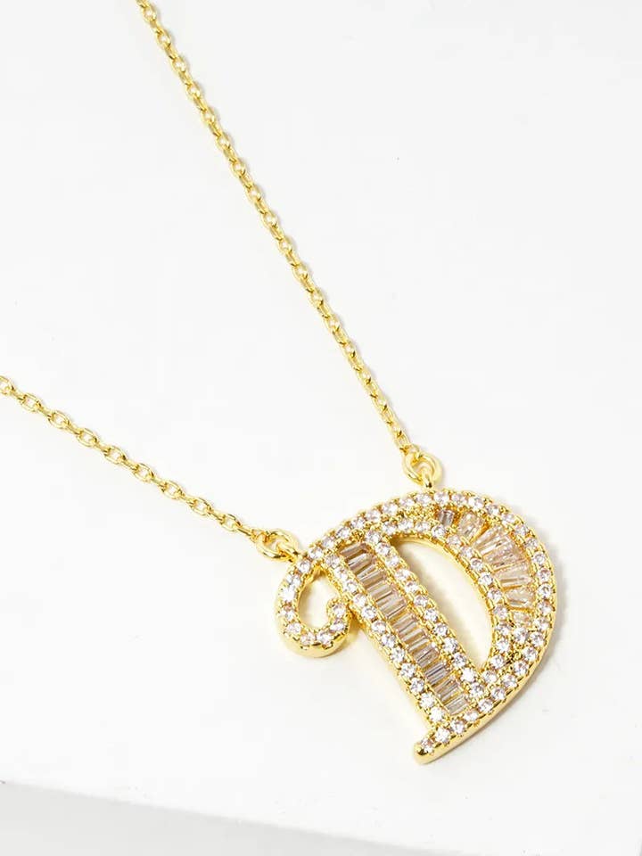 18K Gold Dipped Pave Set Cubic Zirconia Letter Pendant Initial Necklace for wholesale by Wild Honey