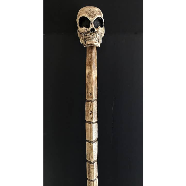 OMA - Eclectic Home - Wholesale Decorative Tabletop Object - Skull Decorative Walking Stick Wood Carved Cane Halloween XL