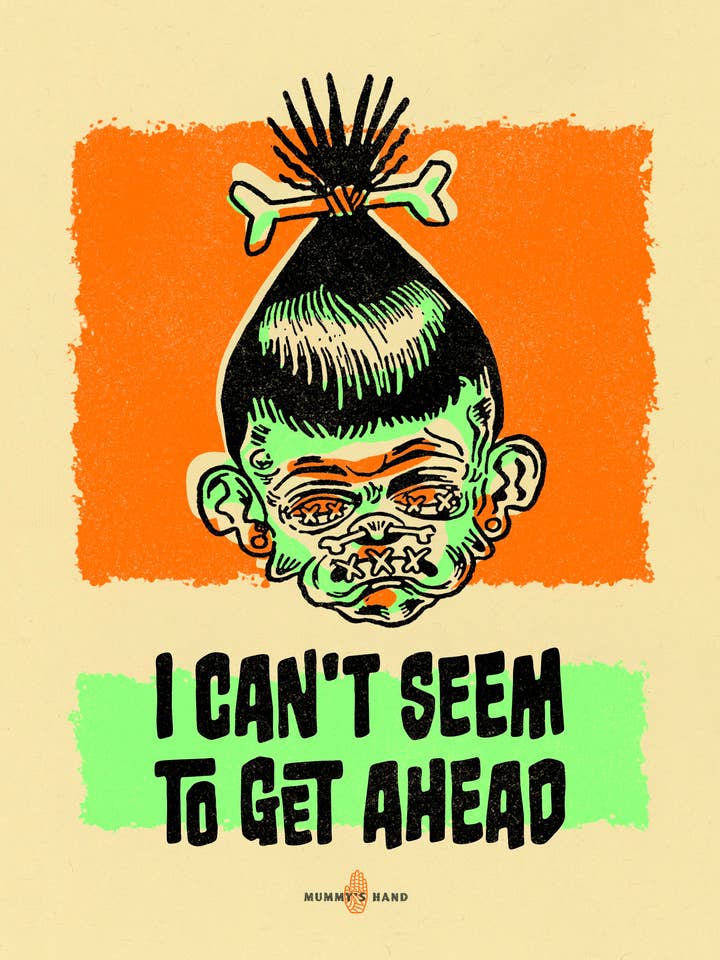 Shrunken Head Therapy - Limited Edition 3-Color Riso Print for wholesale by Mummy's Hand