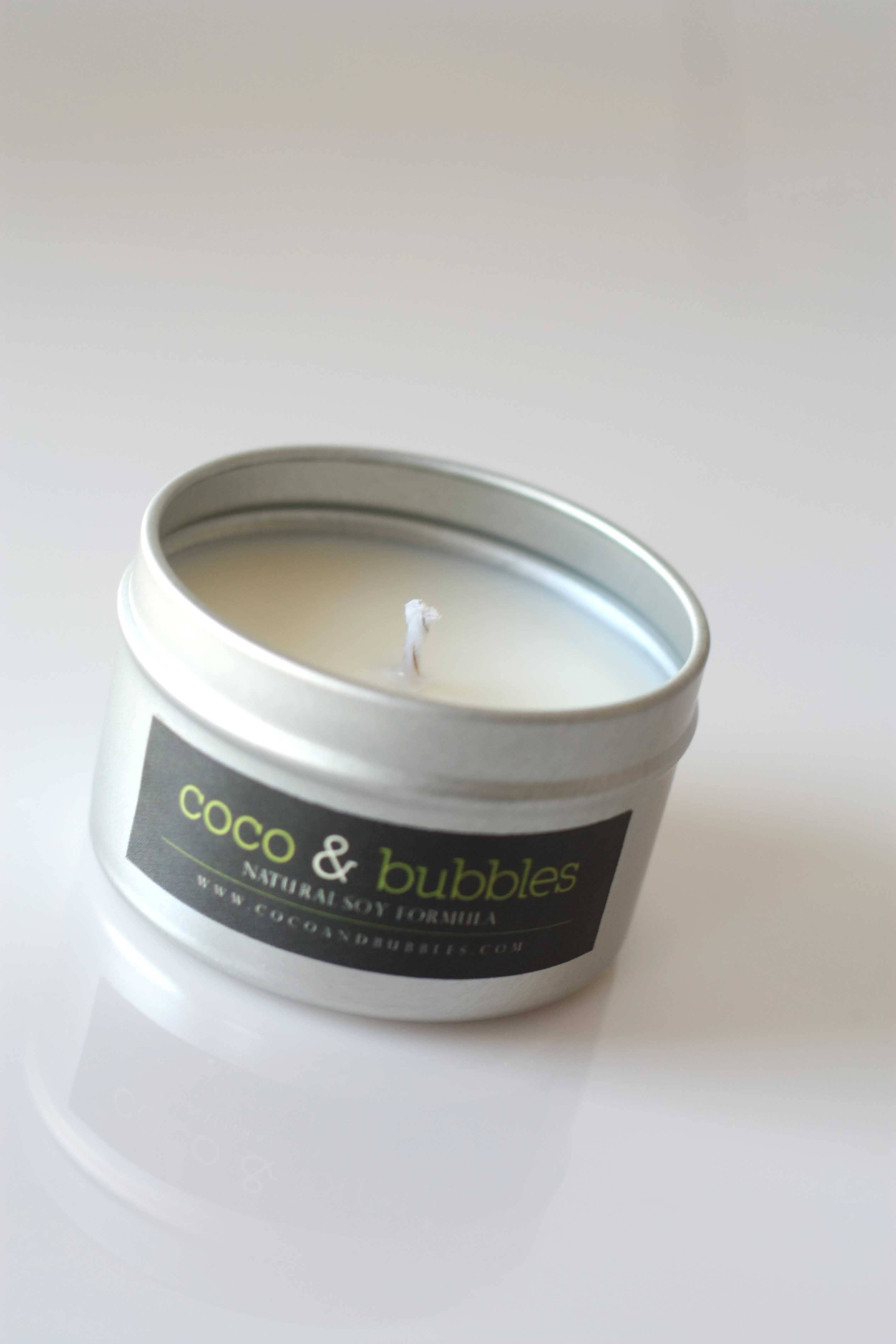 Coco & Bubbles – wholesale Reseljus – Karamell äpplen doftande soja ljus i resor storlek tenn1