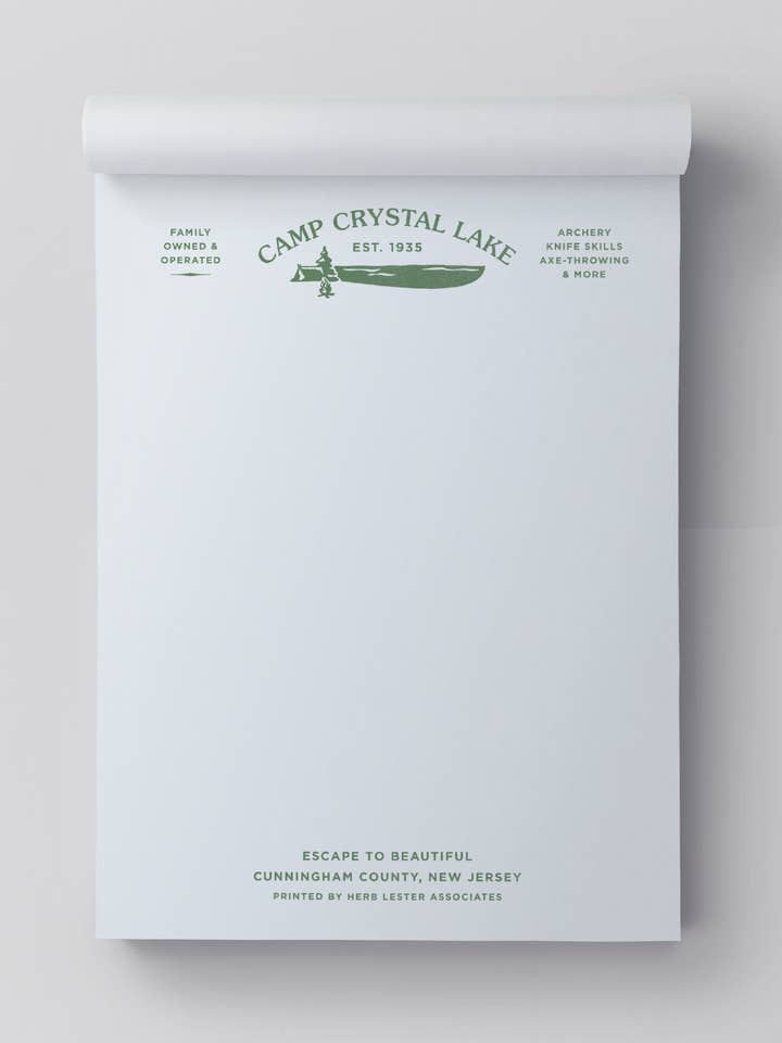 Camp Crystal Lake: Fictional Hotel Notepad Set for wholesale by Herb Lester Associates