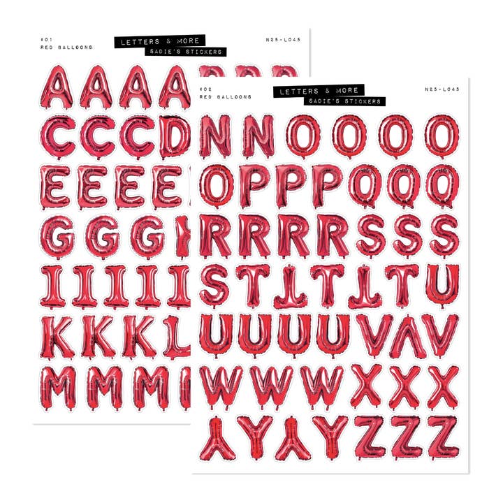 RED Balloon Letter Set • Letters & More Sticker Set for wholesale by Sadie's Stickers