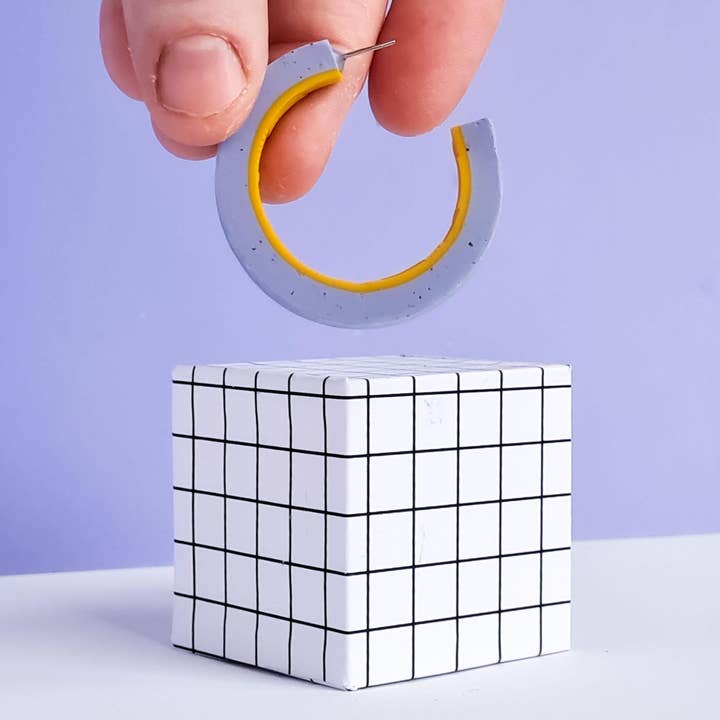 Mono - Wholesale Hoop Earrings - 3 colors - Memphis Style Polymer Clay bicolor hoop Earrings, 80s color block Dangle Earrings5