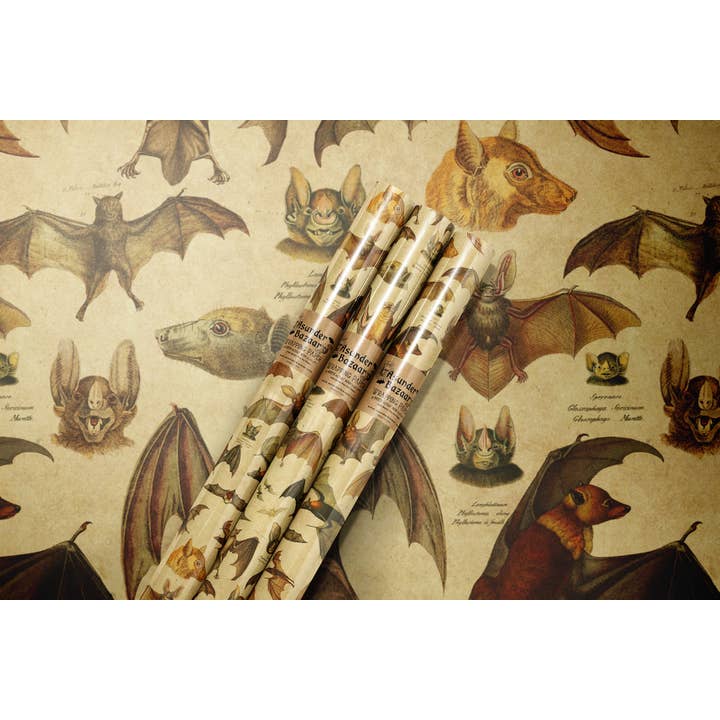 Asunder Bazaar - Wholesale Wrapping Paper Roll - Vintage Bats Wrapping Paper Set 3 Sheet Roll1