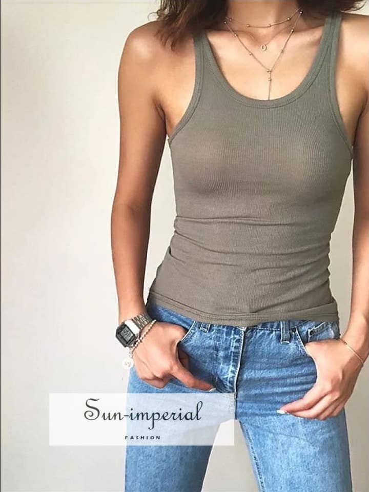 Débardeur décontracté côtelé à bretelles moulantes pour femmes pour la vente par Sun Imperial