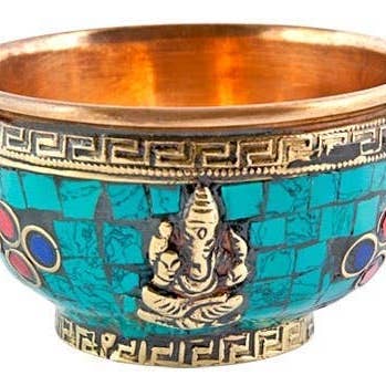 GREENROOTS USA LLC - Wholesale Decorative Plate/Dish/Bowl - Ganesh Copper Offering Bowl With Stone Work - 3''D0