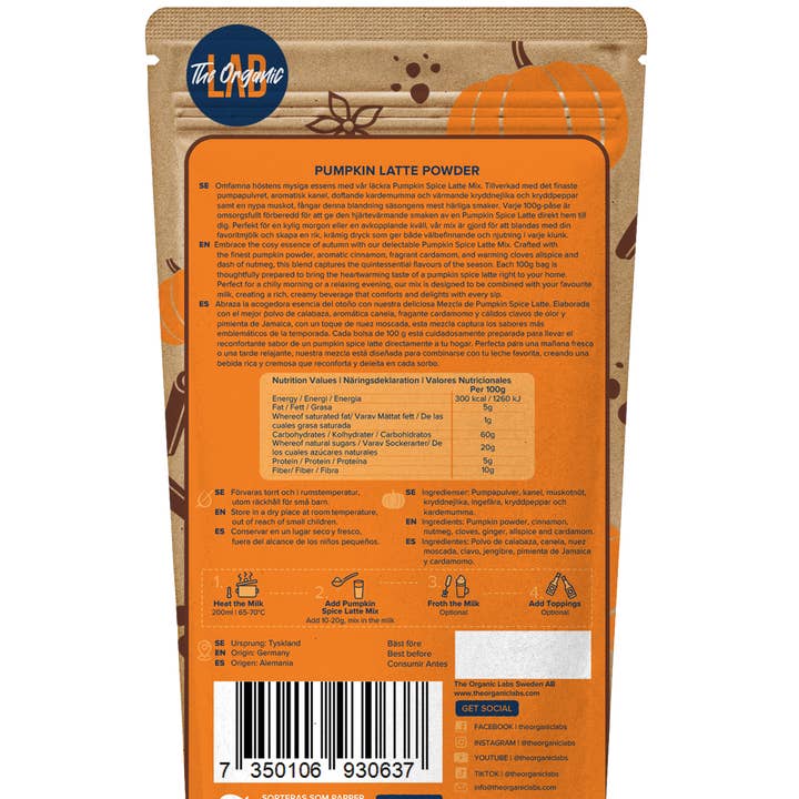 THE ORGANIC LAB - Wholesale Instant Coffee/Espresso - Pumpkin Mix Latte 100g - 1 case ( 10 pieces)1