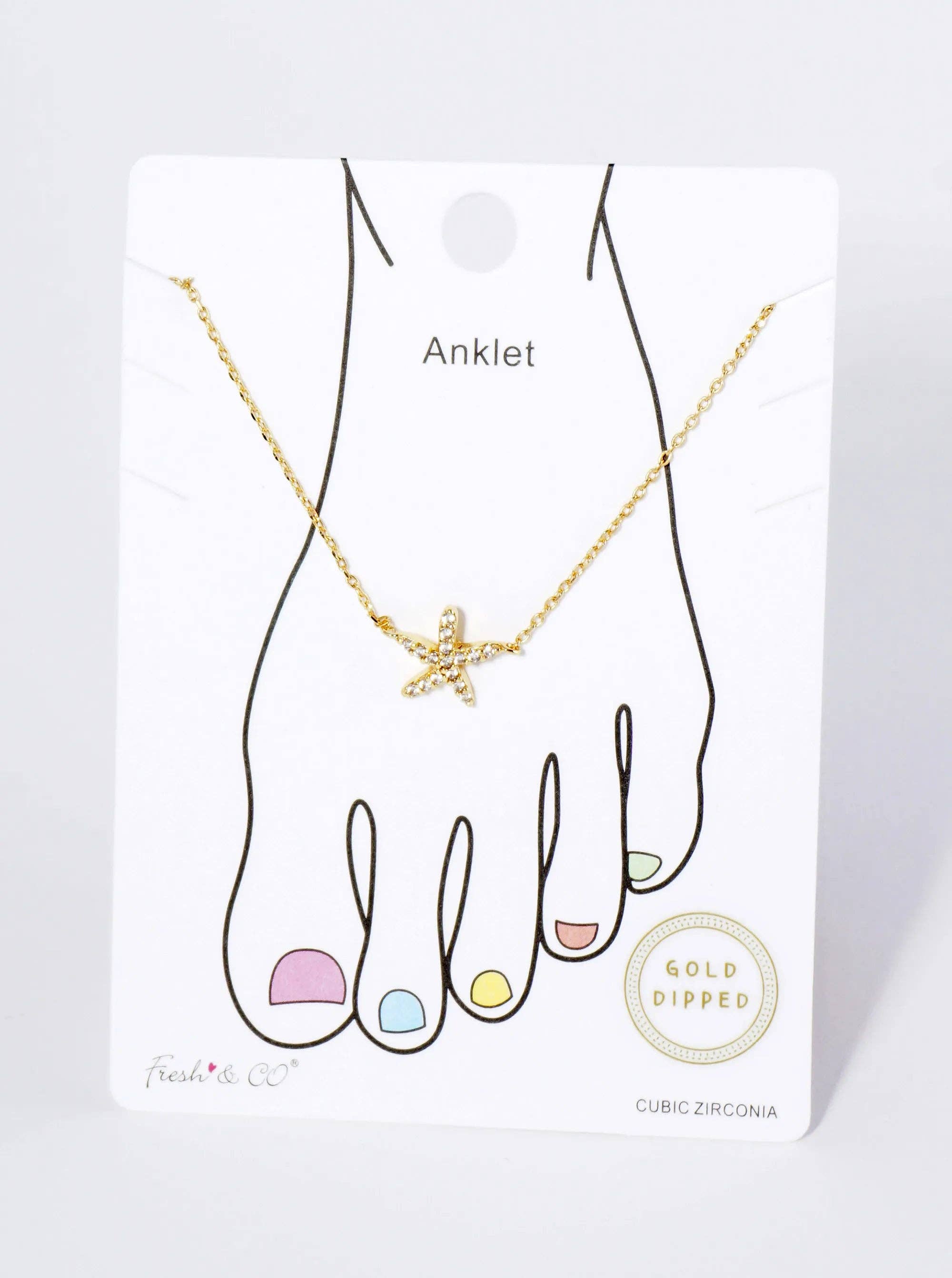 Wild Honey - Wholesale Anklet - 18K Gold Dipped Cubic Zirconia Starfish Brass Anklet3