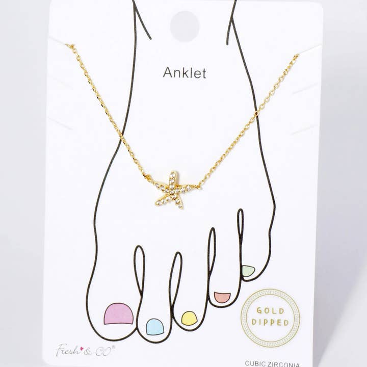 Wild Honey - Wholesale Anklet - 18K Gold Dipped Cubic Zirconia Starfish Brass Anklet3