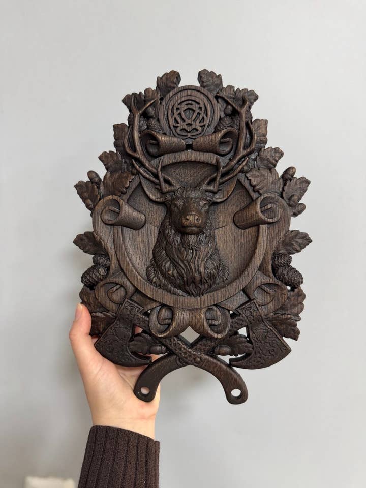 Deer Head Wooden Carved Plaque for wholesale by KozakWorkshop