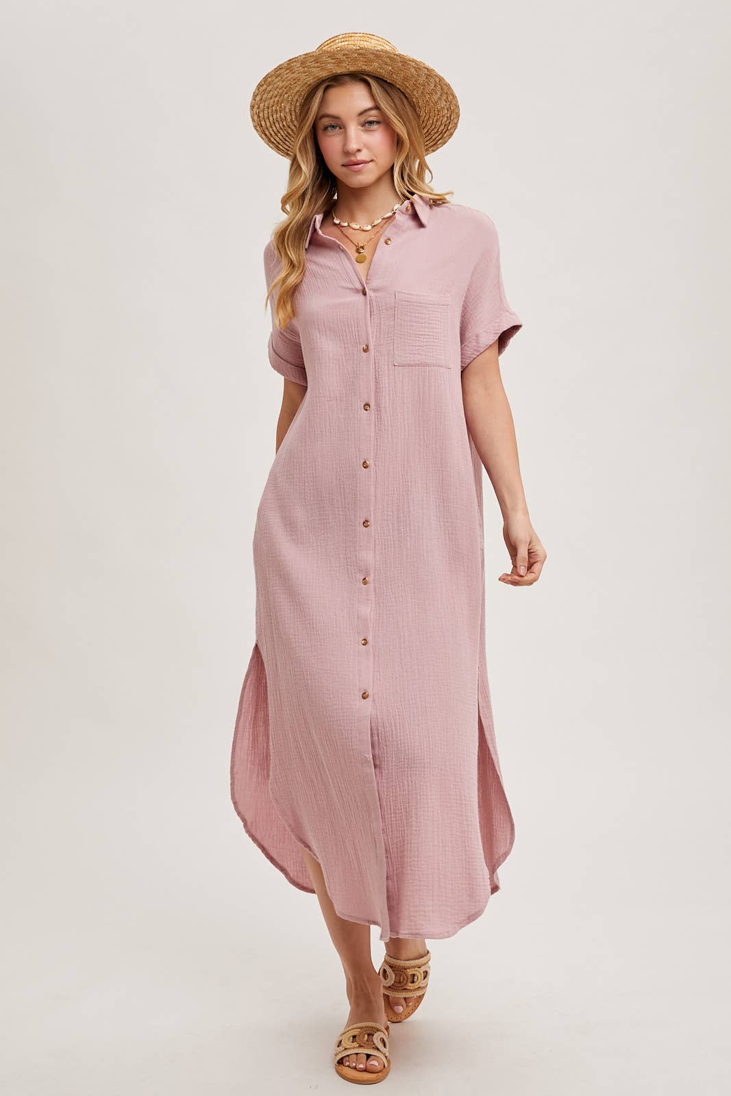 Bluivy - Wholesale Dress - Women's - BUTTON UP MAXI SHIRT DRESS WITH POCKET93