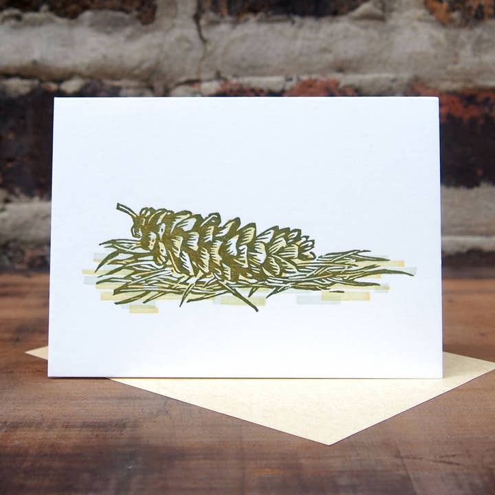 Pine Cone - Letterpress Printed Greeting Card for wholesale by Current Location Press