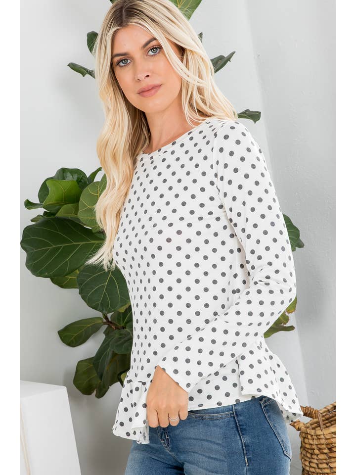 Sunday Morning – wholesale Blus - Dam – T70191 Prickig Långärmad Blus med Volanger