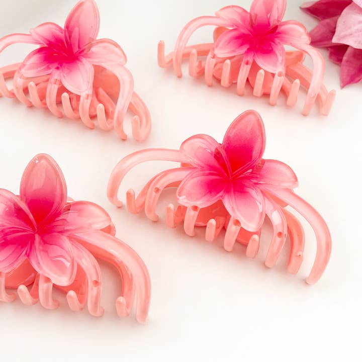 Pink Plumeria Flower Plant Acetate Hair Claw Clip for wholesale on Faire1