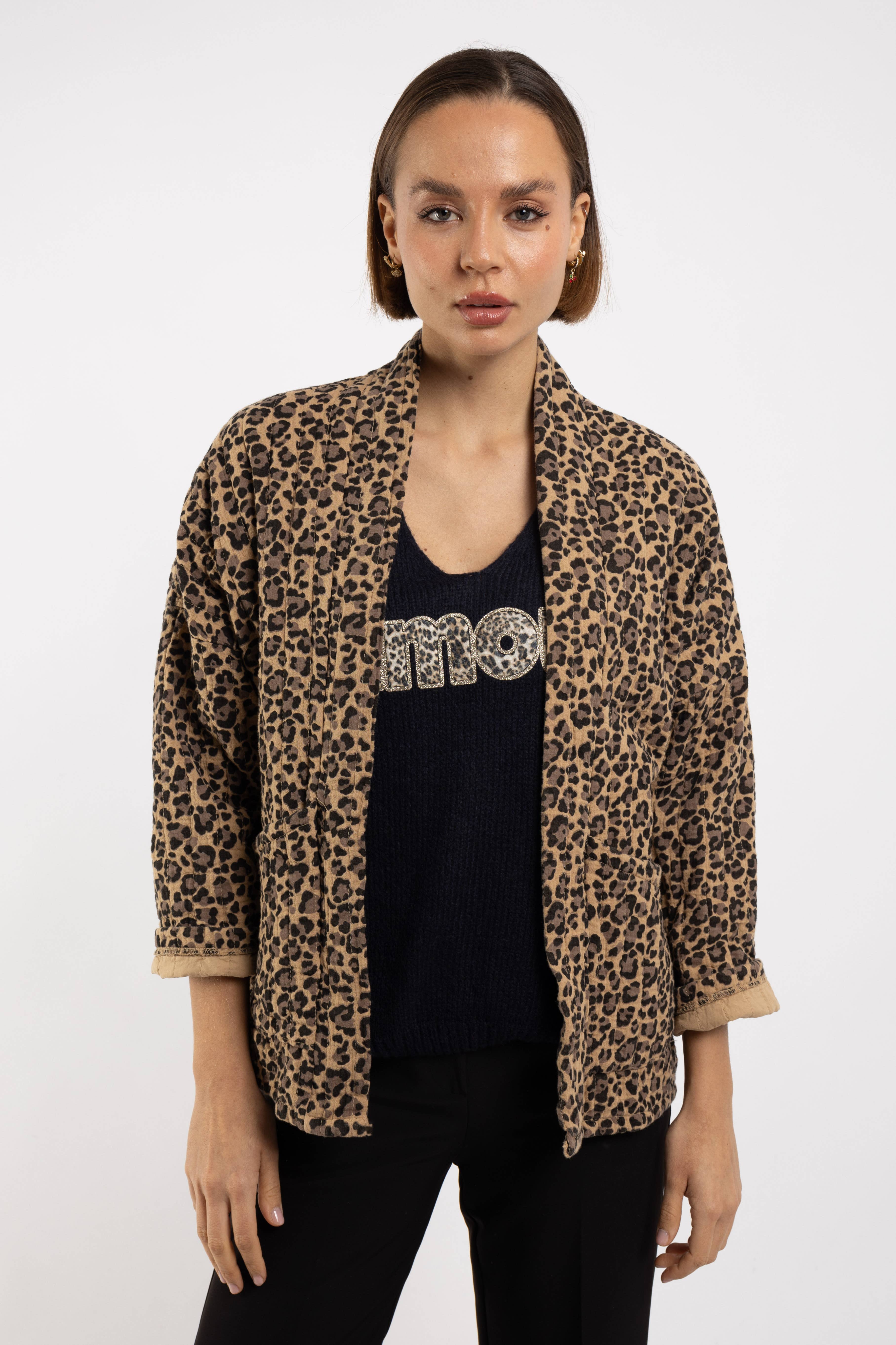 Mimi & Gogo - Vendita all'ingrosso Giacca - Donna - Giacca Trapuntata in Mussola di Cotone con Leopardo @5343_VeLeoMatela6