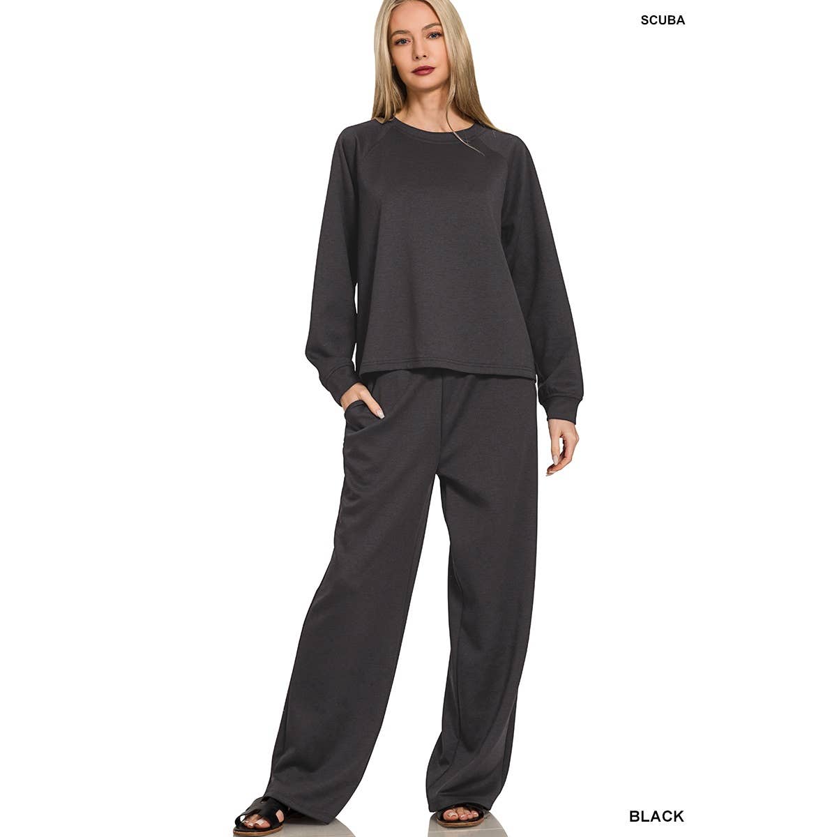 HiteJeans - Wholesale Lounge Set - Women's - Scuba crewneck pullover wide pants 2 pieces set19