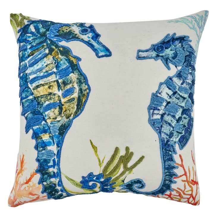 Throw Pillow With Sea Horses Design for wholesale by Saro Lifestyle