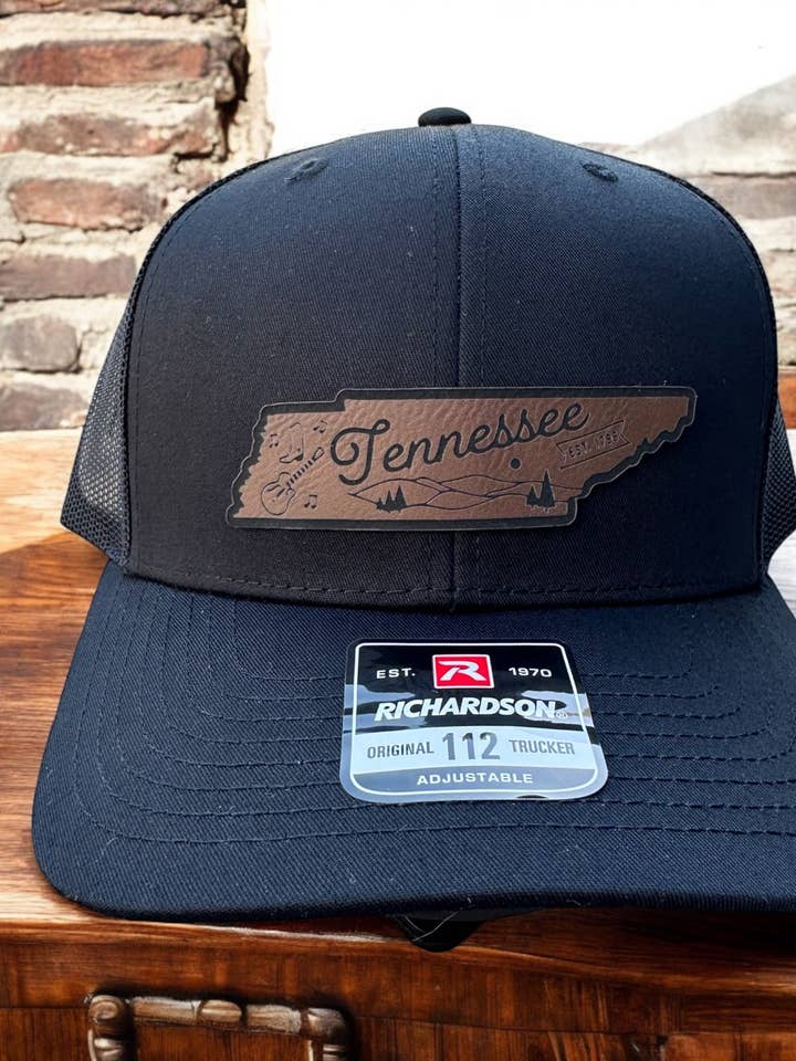 Tennessee Leather Patch Hat with Guitar for wholesale by MT ENGRAVED