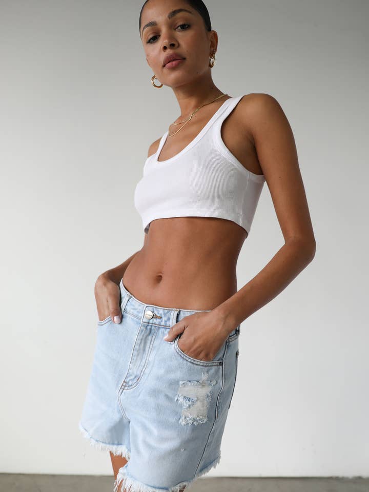 Pantalones cortos de mezclilla de talle alto - DG5116HL para venta al por mayor de DOGMA