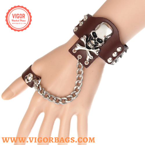 Mix Match Colors Rock ring conjoined ghost head leather bracelet Dance show a for wholesale on Faire0