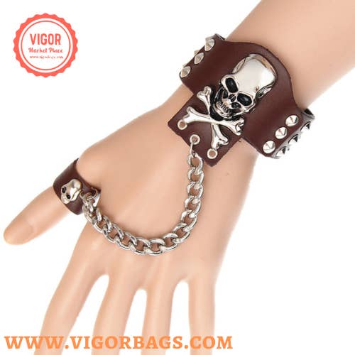 Mix Match Colors Rock ring conjoined ghost head leather bracelet Dance show a for wholesale on Faire
