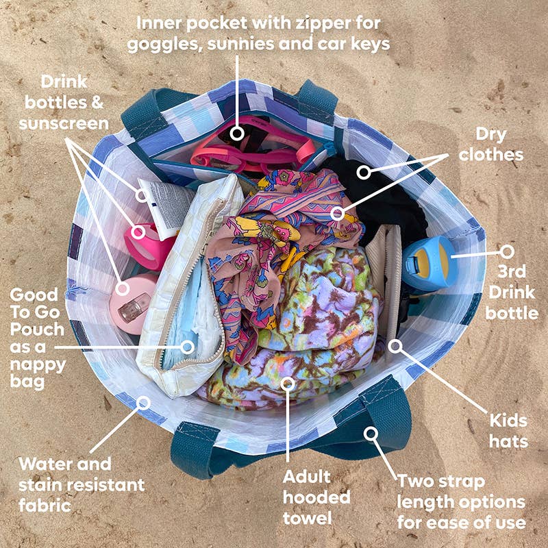 Hello Weekend - Wholesale Tote bag – Women's - Blue & White Hamptons -  Large Tote Bag with  Zip Pocket16