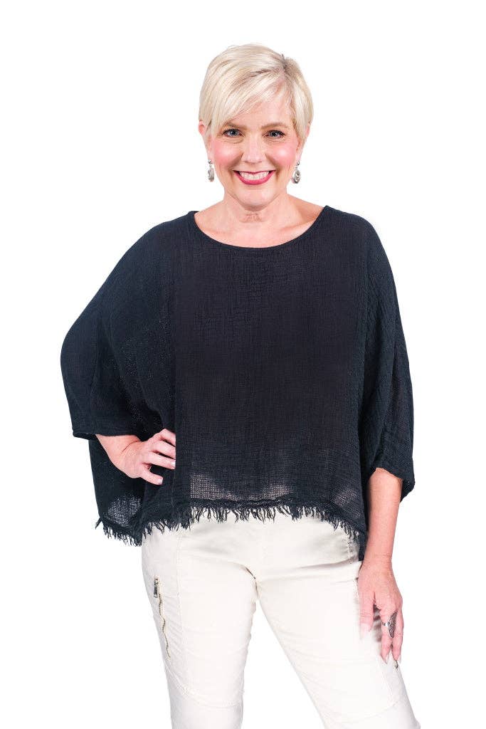 TINA Stephens Italy/Tees By Tina - Wholesale Blouse - Women's - Archer Loose Gauze Raw Edge Top (BQ162)0