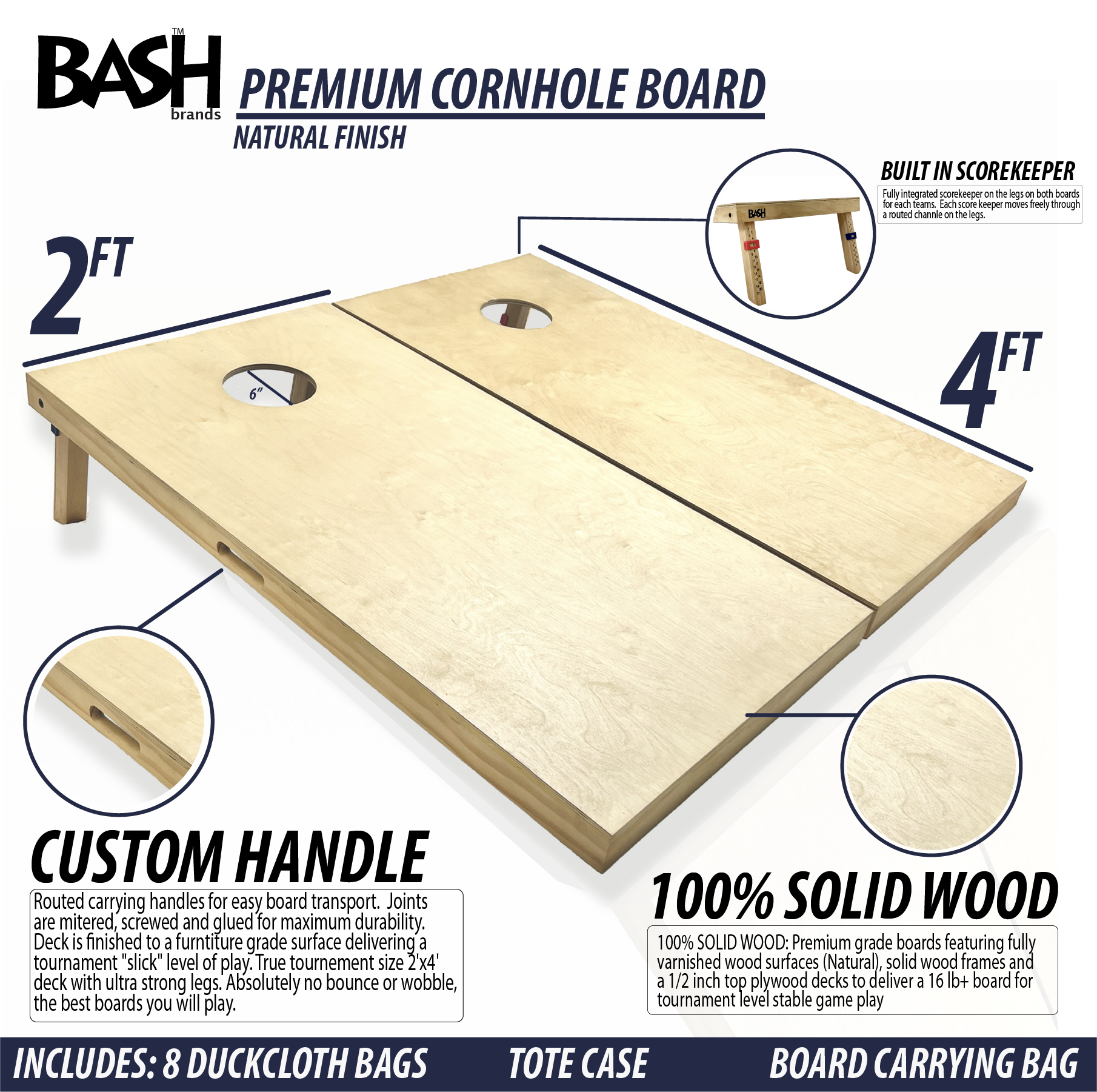 Bash Brands - Wholesale Cornhole - Premium Pro Grade Regulation Cornhole Board (Solid Wood)3