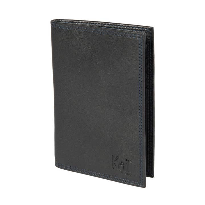 K10222AB | Porta Documentos + Pasaporte en Cuero Genuino de Flor Entera, con ligero grano. Color Negro. Dimensiones cerrado: cm 10 x 14 x 1 - Embalaje: Caja de Regalo rígida fondo/tapa para venta al por mayor de Kaili mood / RENATO BORZATTA - Italy since 1978 -