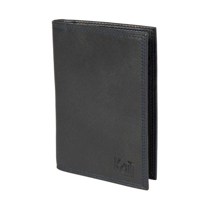 K10222AB | Porta Documenti + Passaporto in Vera Pelle pieno fiore, con leggera grana. Colore Nero. Dimensioni da chiuso: cm 10 x 14 x 1 - Confezione: Gift Box rigido fondo/coperchio per la vendita all'ingrosso da parte di Kaili mood / RENATO BORZATTA - Italy since 1978 -