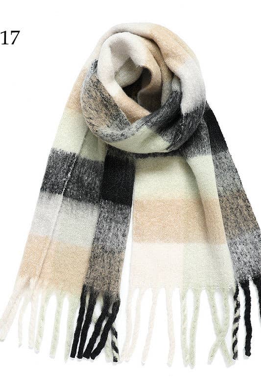 Adorro - Wholesale Scarf - Women's - Chunky Oblong Plaid Multi Color Brushed Scarf (18 colors)11