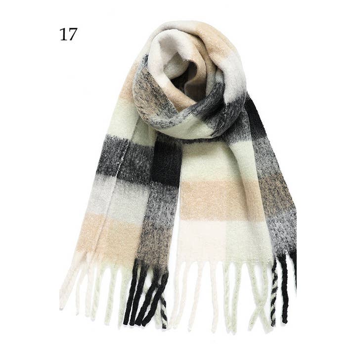 Adorro - Wholesale Scarf - Women's - Chunky Oblong Plaid Multi Color Brushed Scarf (18 colors)11