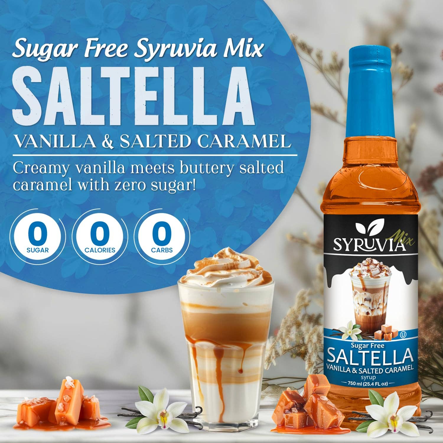 Syruvia - Vente Sirops aromatisés - Sirop SALTELLA Sans Sucre Vanille Caramel Salé1