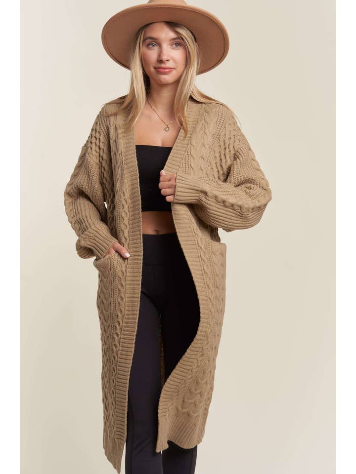 Madelyn - Wholesale Cardigan - Women's - LESW3449A - CABLE KNIT LONG SWEATER CARDIGAN