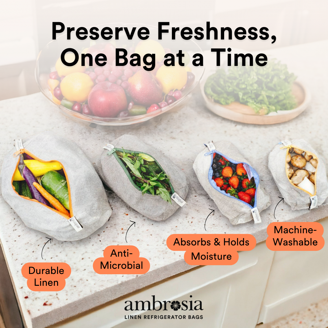 Ambrosia Bag - Wholesale Food Storage Wrap/Bag - Reusable Produce Bags Set of 4 | Fridge Storage |Best Seller6