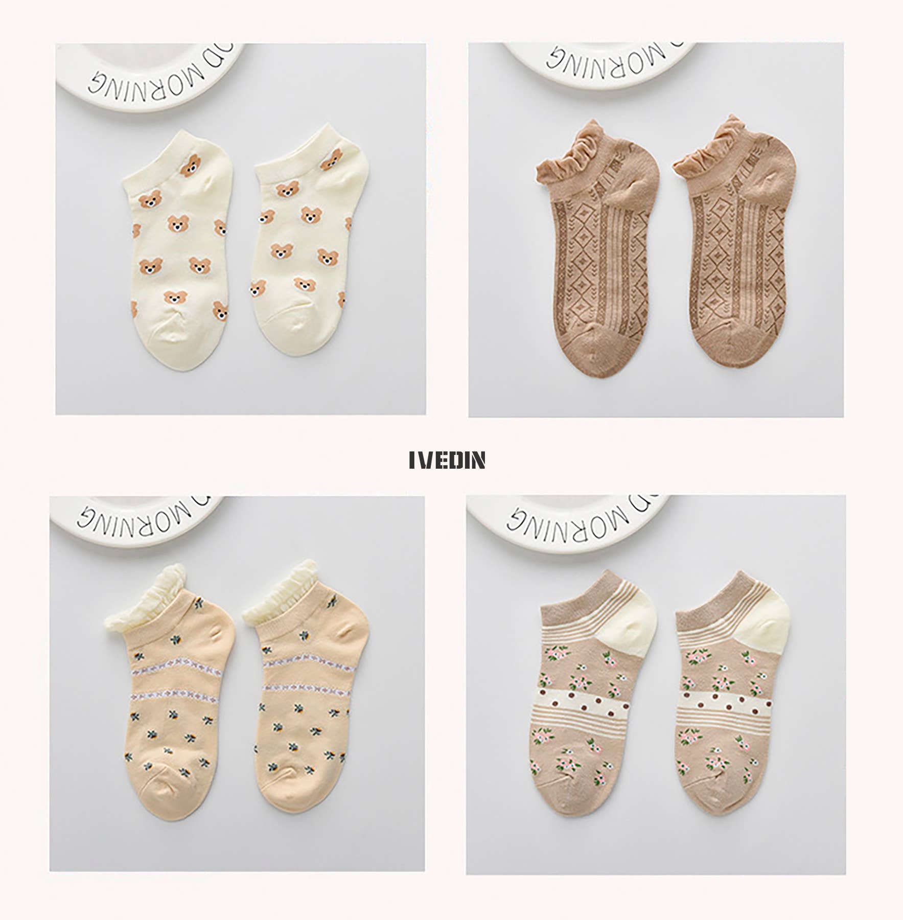 Ivedin - Wholesale Socks - Women's - Cotton Ankle Socks Color Pack6