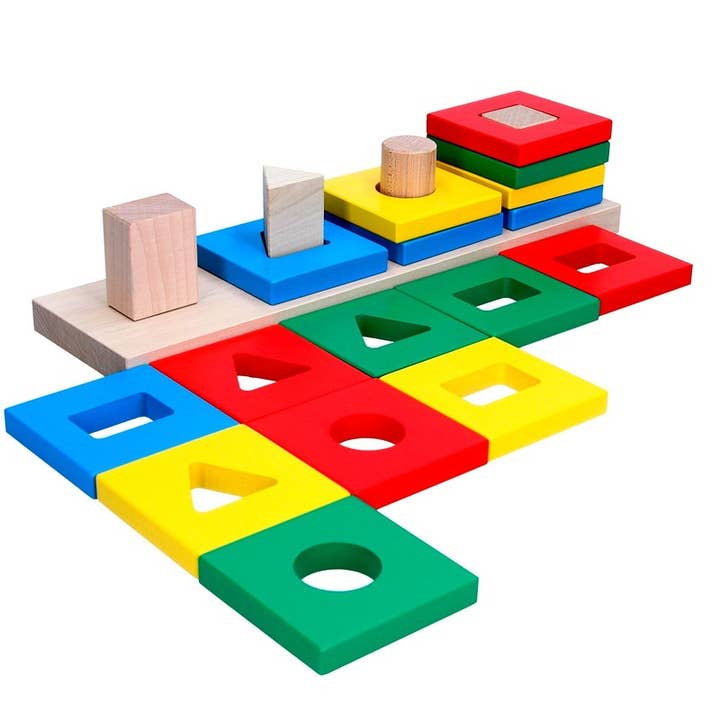 Wooden Sorter Game Toy Geometrics, giocattolo educativo per la vendita all'ingrosso da parte di Komarov Toys
