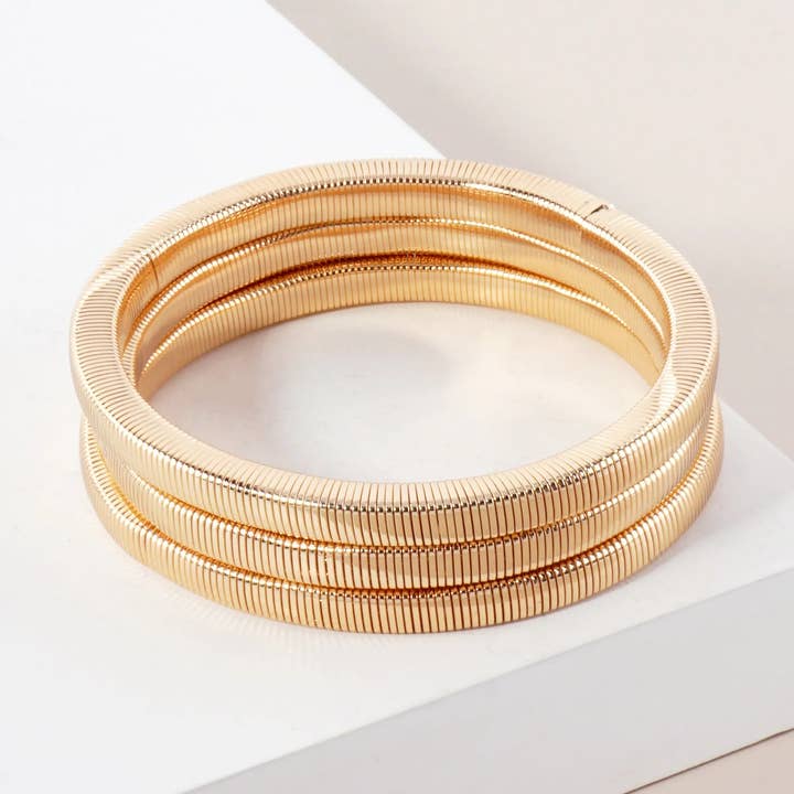 Wild Honey - Wholesale Jewelry Set - 3-PC-Set Layered Metal Stackable Stretch Square-Coil Bracelet2