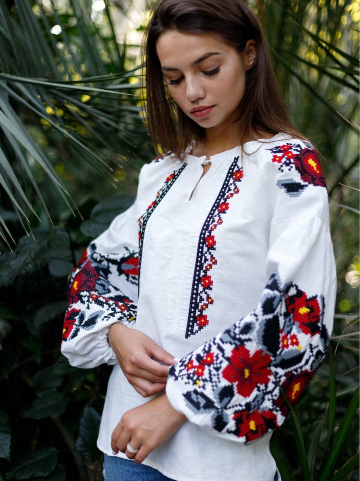 Anastasia White & Black Embroidered Blouse for wholesale by Galychanka