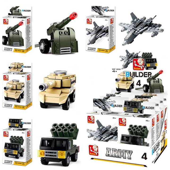 Texas Toy Distribution - Wholesale Building Set - Kids - Builder Military Building Brick Display Set, x2 of each kit