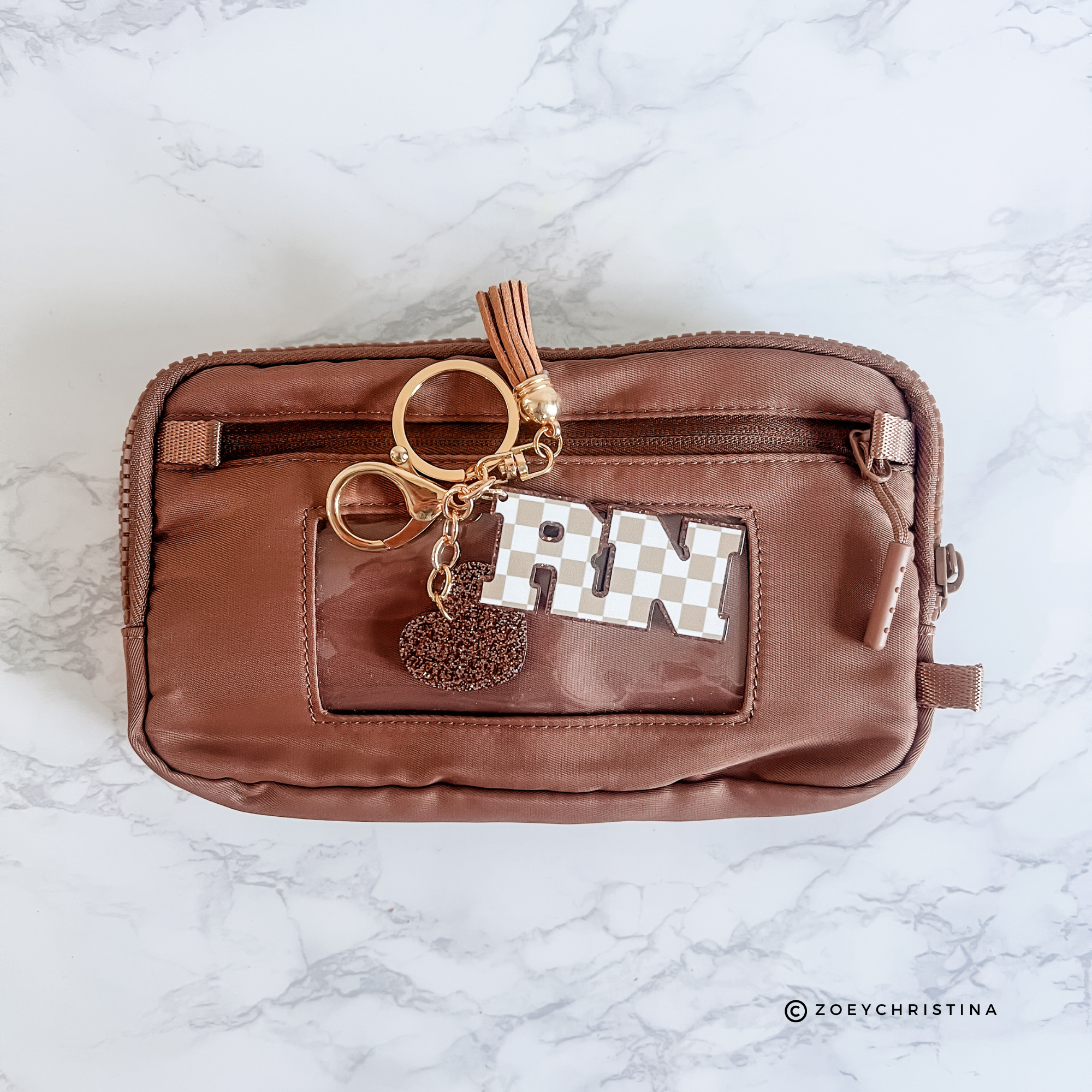 Zoey Christina - Wholesale Keychain - Women's - RN Keychain – Checkerboard Letter Charm with Tassel & Heart5