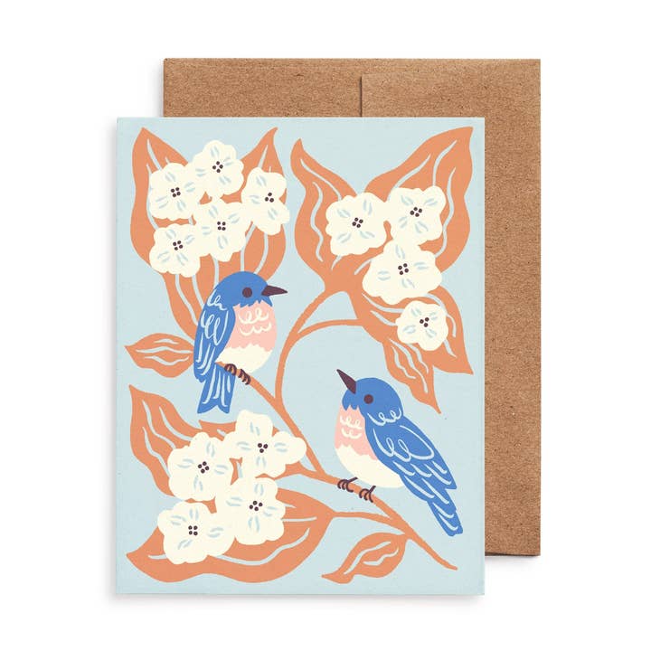 Bluebirds & Hydrangea Greeting Card: Original Bird Art, Eco-Friendly for wholesale by Nuthatch Studio