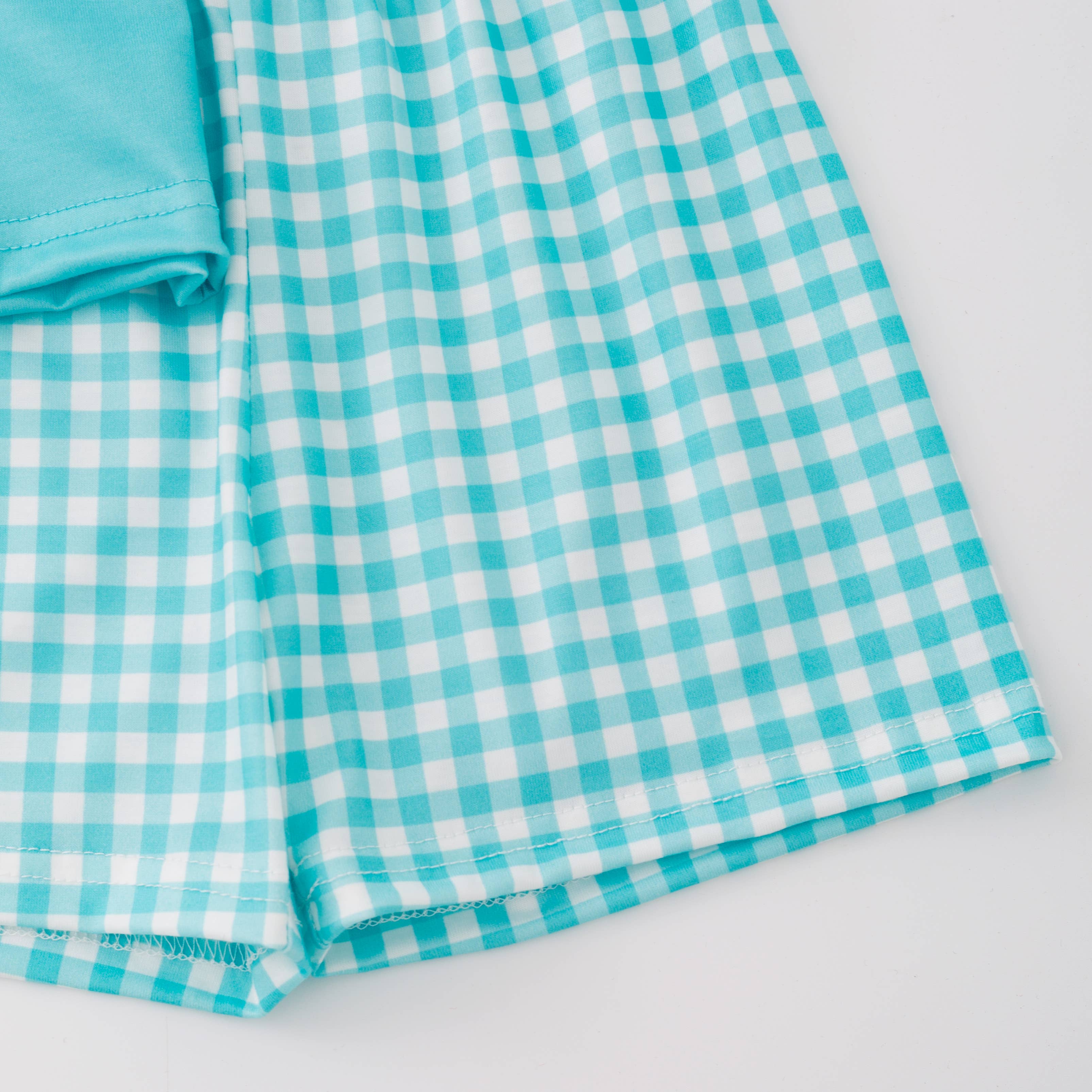 Auraquise - Vente Ensemble de vêtements – bébé - Ensemble court à carreaux bleus personnalisé avec nom pour garçons d'été3