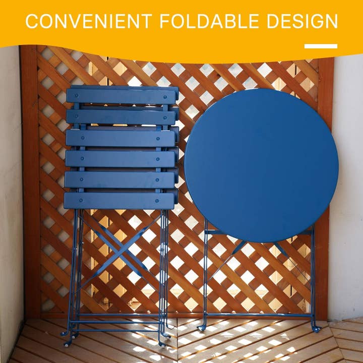 Peacock Blue 3-Piece Folding Bistro Set for Outdoors for wholesale on Faire