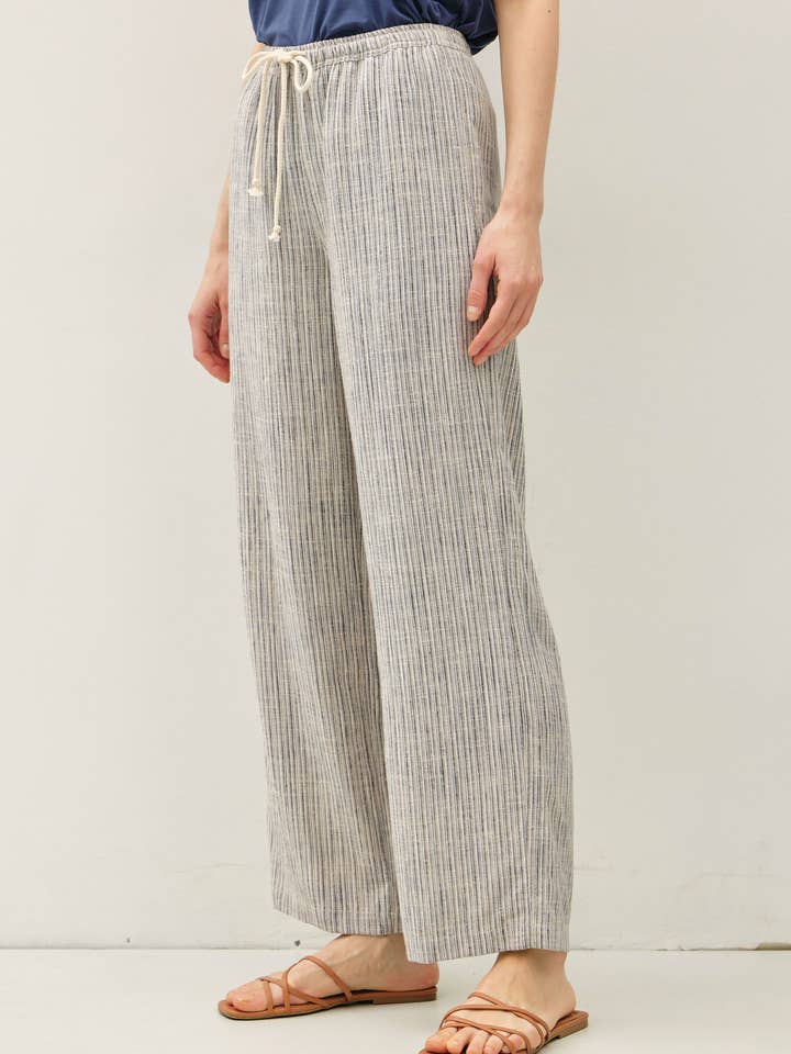 STRIPY LINEN WIDE LEG PANTS for wholesale by Be Cool