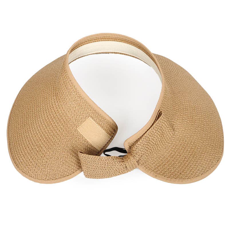 Red Sprite Hats - Wholesale Straw Hat - Women's - Straw Foldable Bow Sun Visor, Messy Bun Straw Hat6