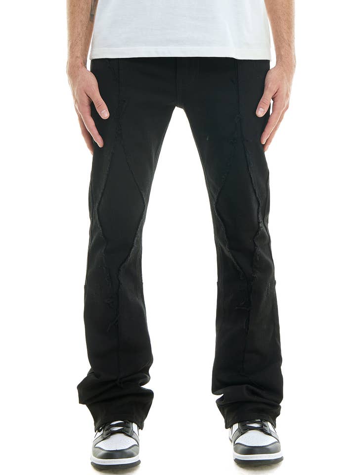 Black DIAMOND SKINNY FLARE PANTS for wholesale on Faire