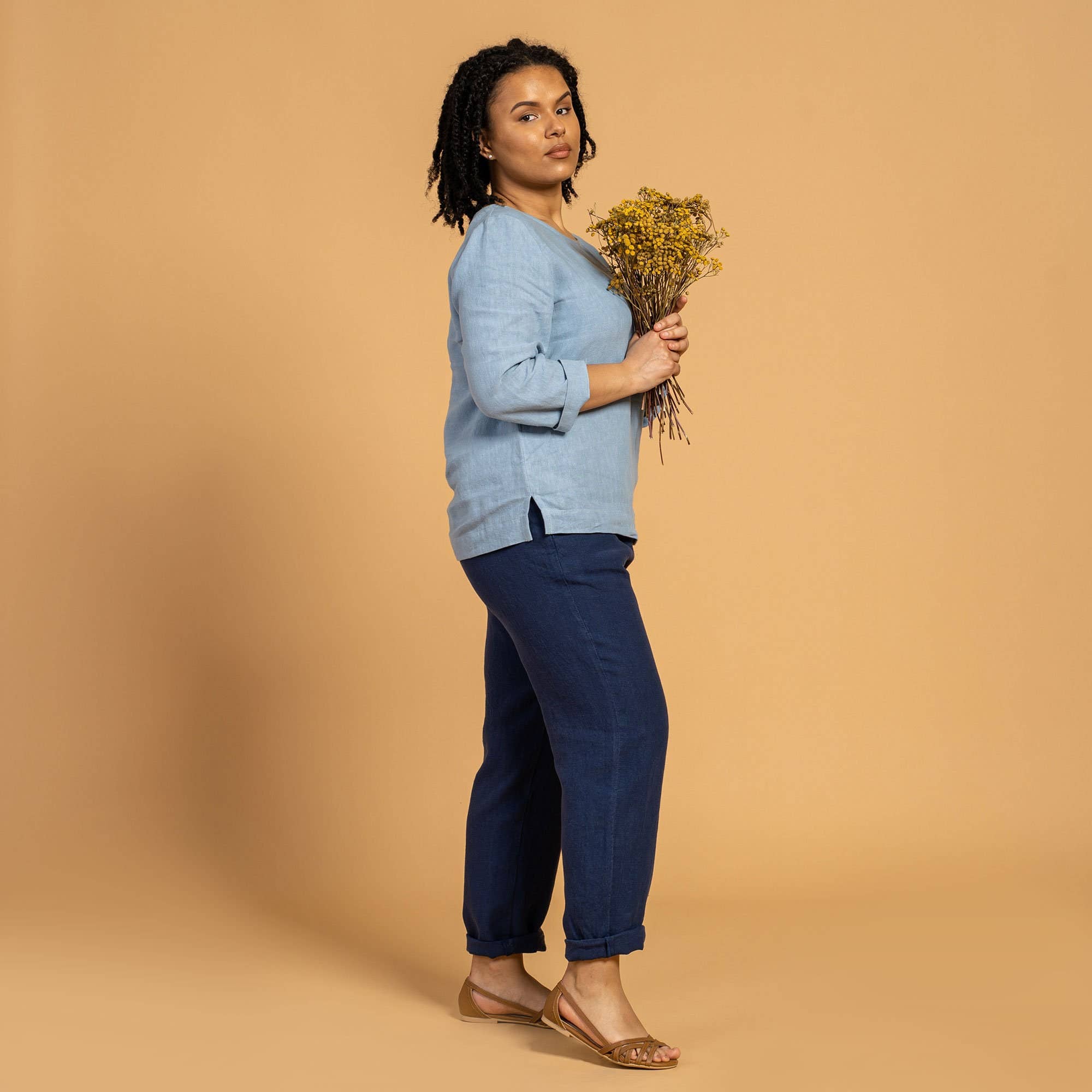 menique - Wholesale Blouse - Women's - Natural 100% Linen Blouse Nora - Casual 3/4 Sleeve Linen Top6